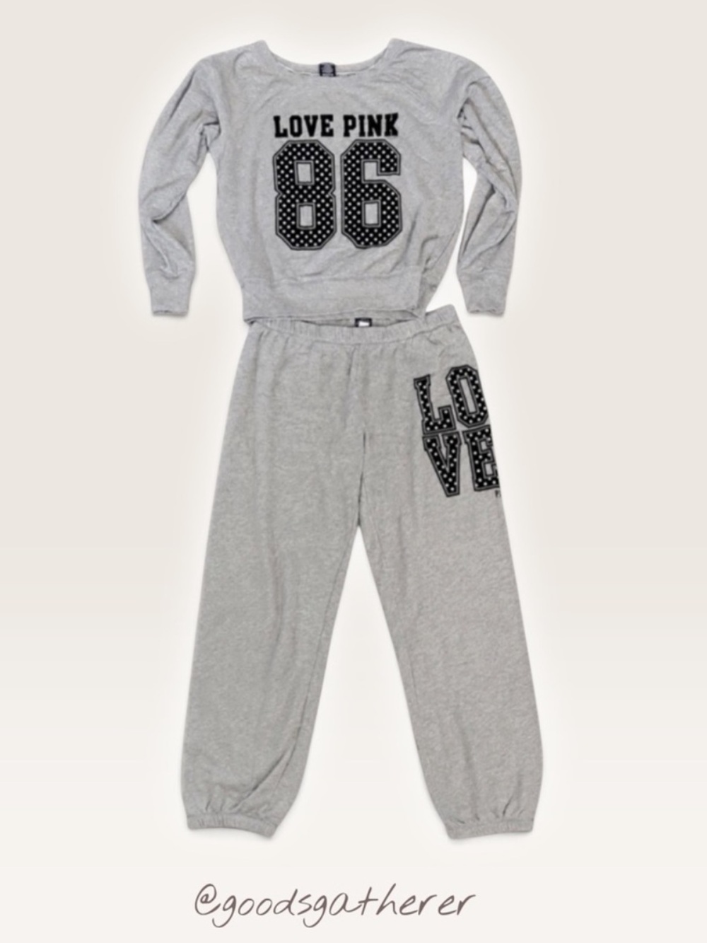 VINTAGE PINK Victoria's Secret Gray 'LOVE PINK 86' Matching Set - Picture 1 of 6